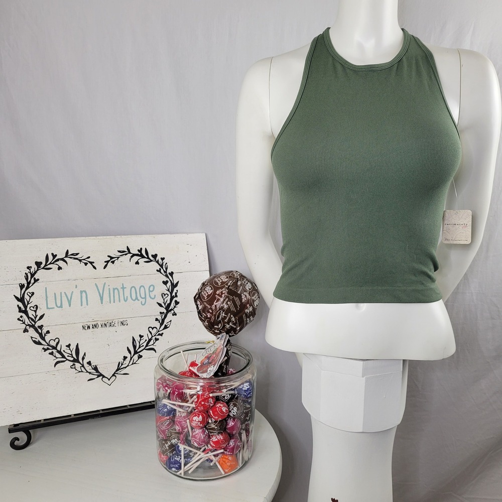 Intimately Free People Ribbed Racerback Crop Tank Top Moss Green XS/S NEW